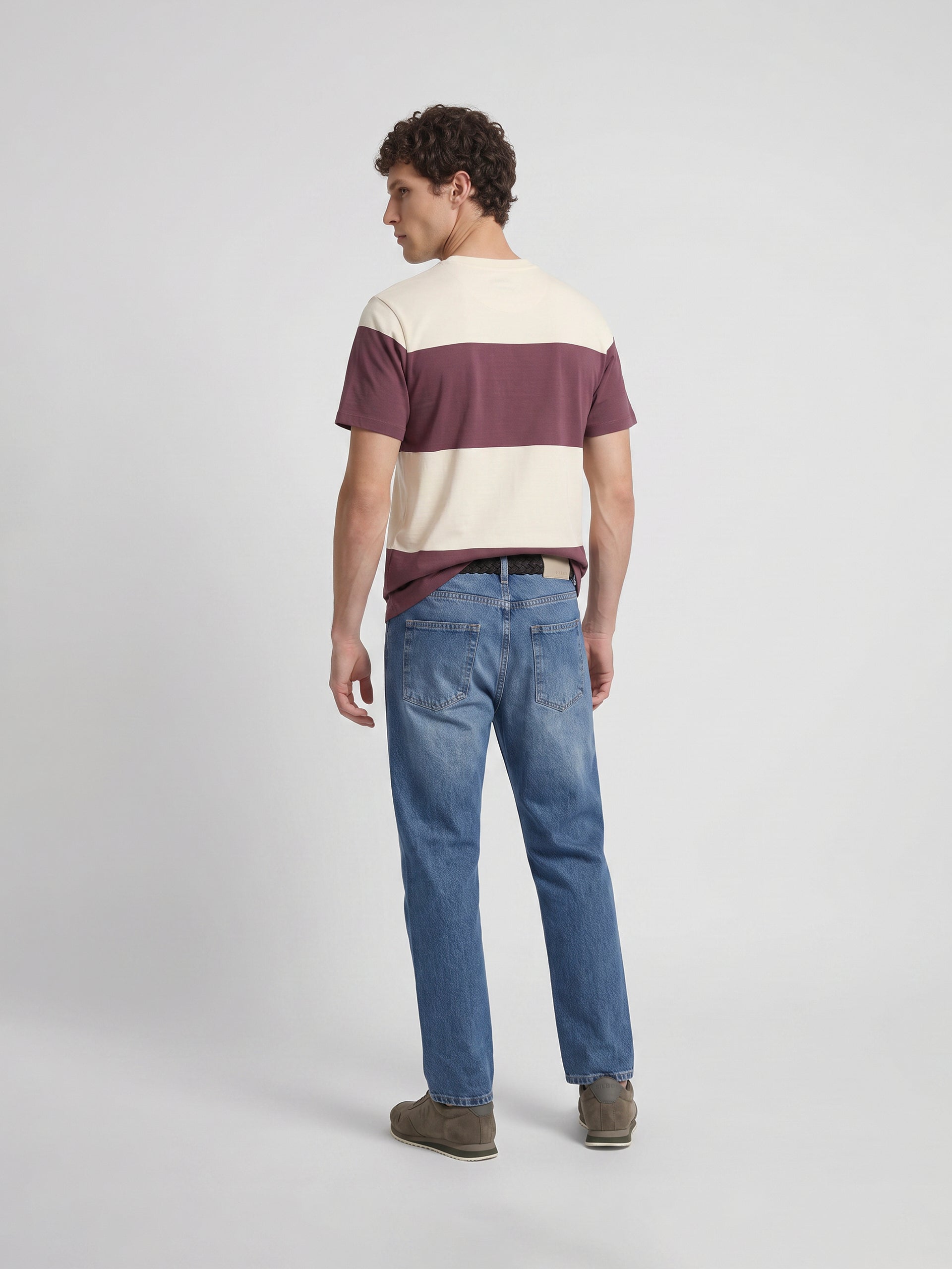 Camiseta raya ancha burdeos