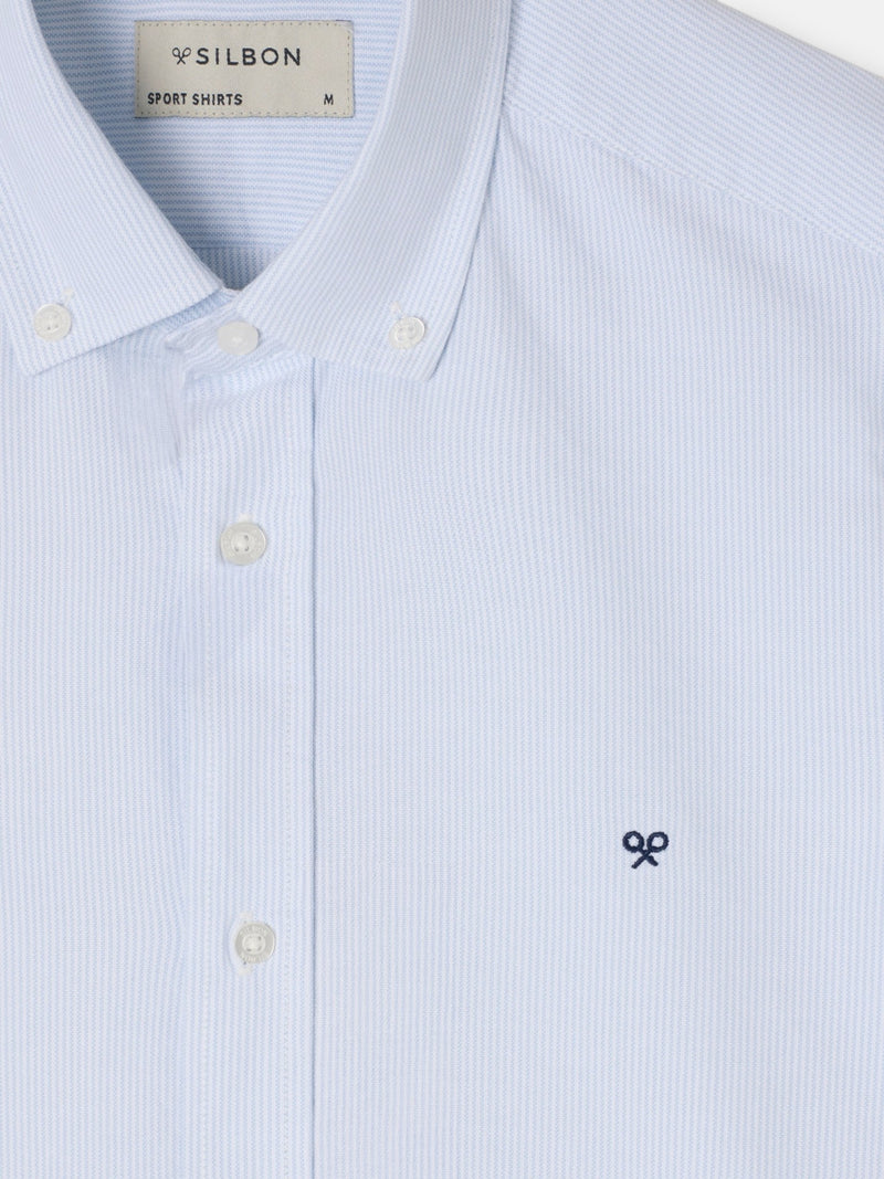 Camisa sport oxford mil riscas azul claro