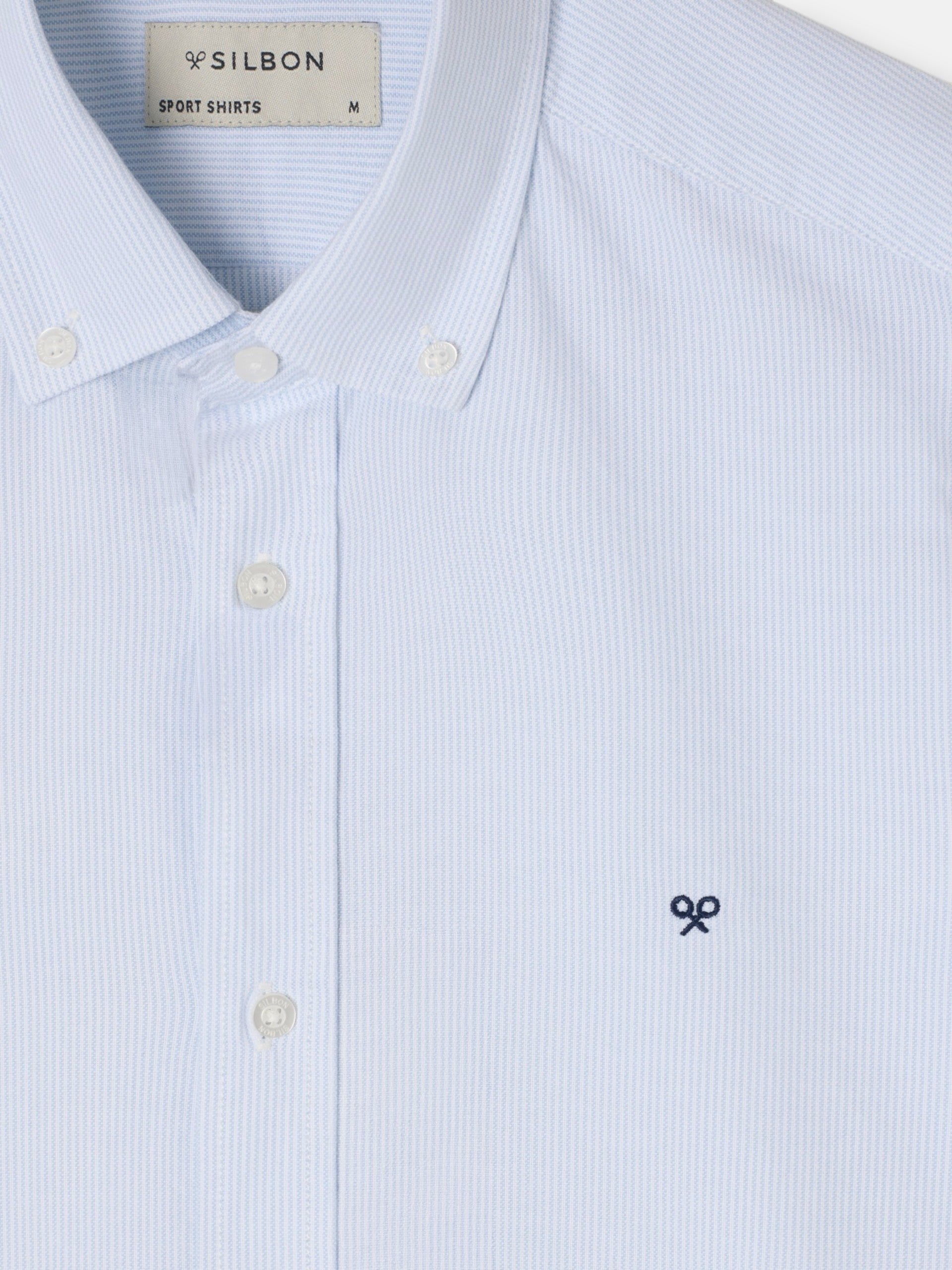 Camisa sport oxford mil riscas azul claro