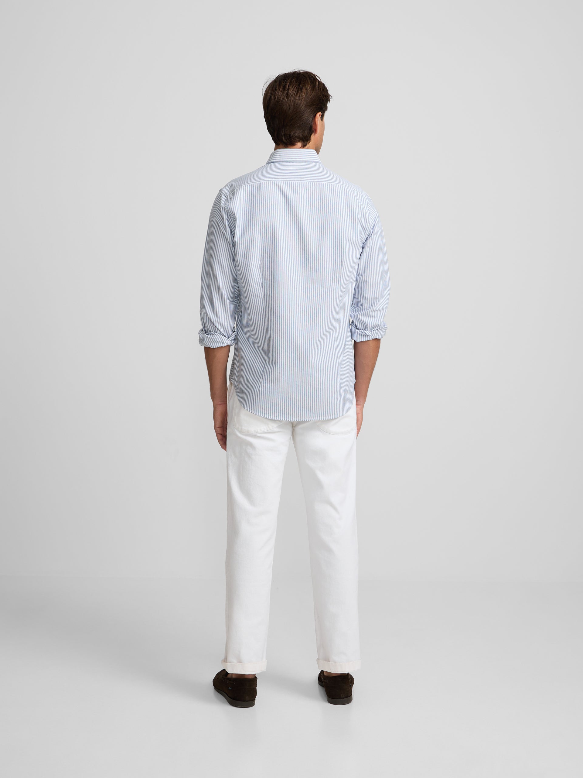 Camisa sport oxford risca média azul-marinho