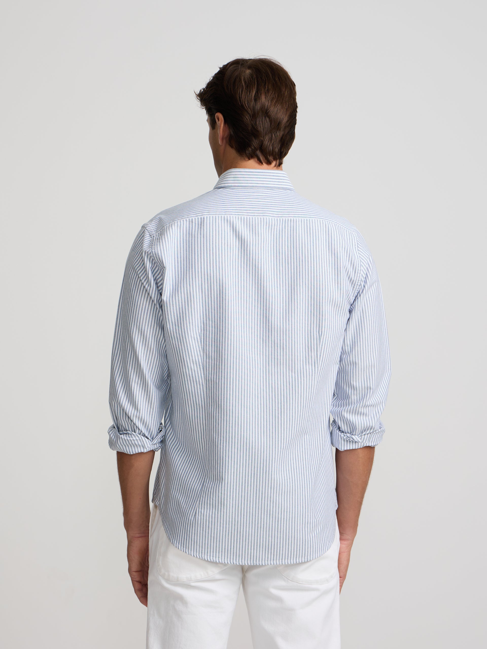 Camisa sport oxford risca média azul-marinho