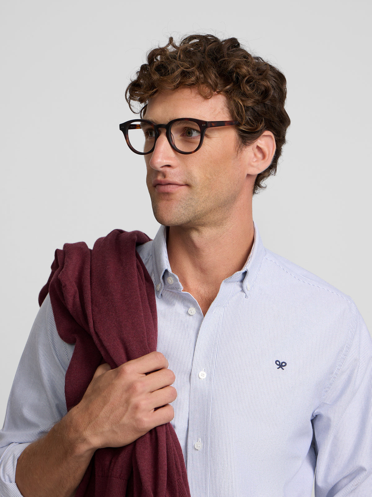 Navy Oxford Sport Shirt with Fine Stripes