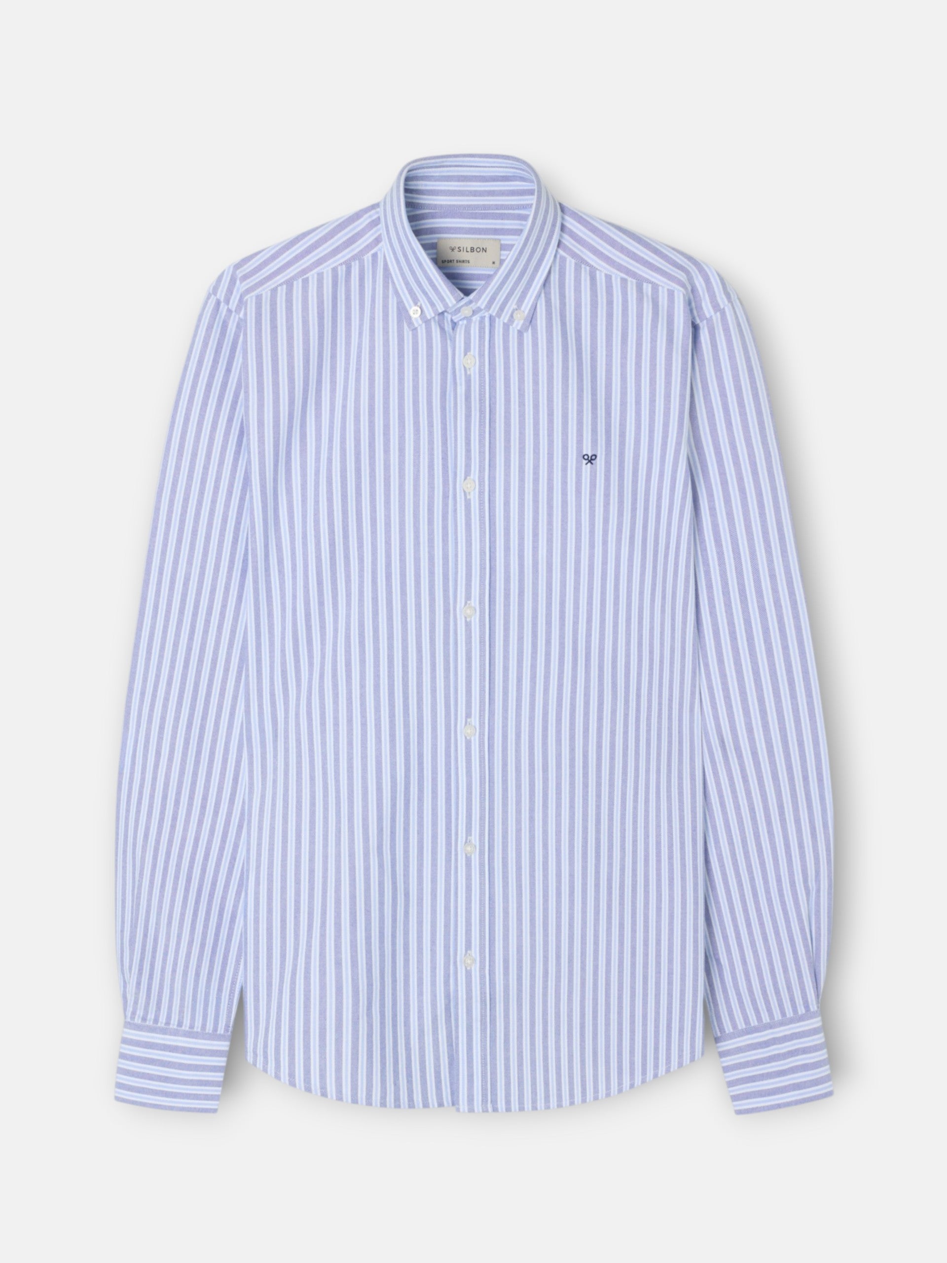 Bicolor navy and light blue striped oxford sport shirt