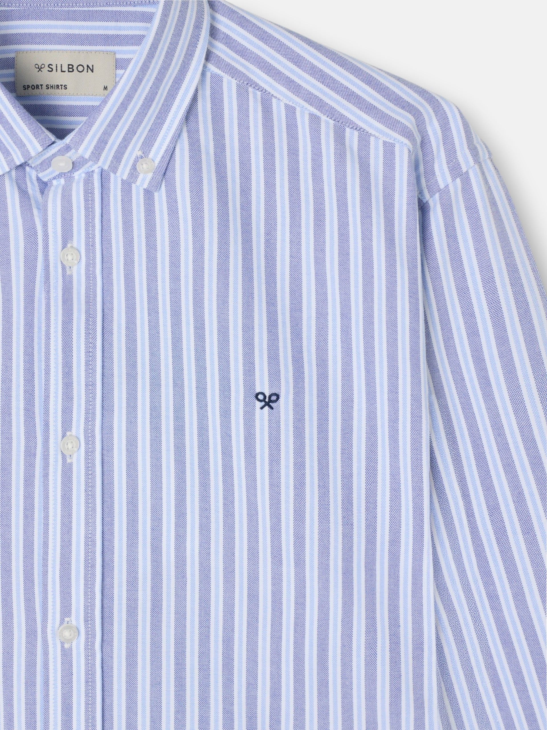 Bicolor navy and light blue striped oxford sport shirt