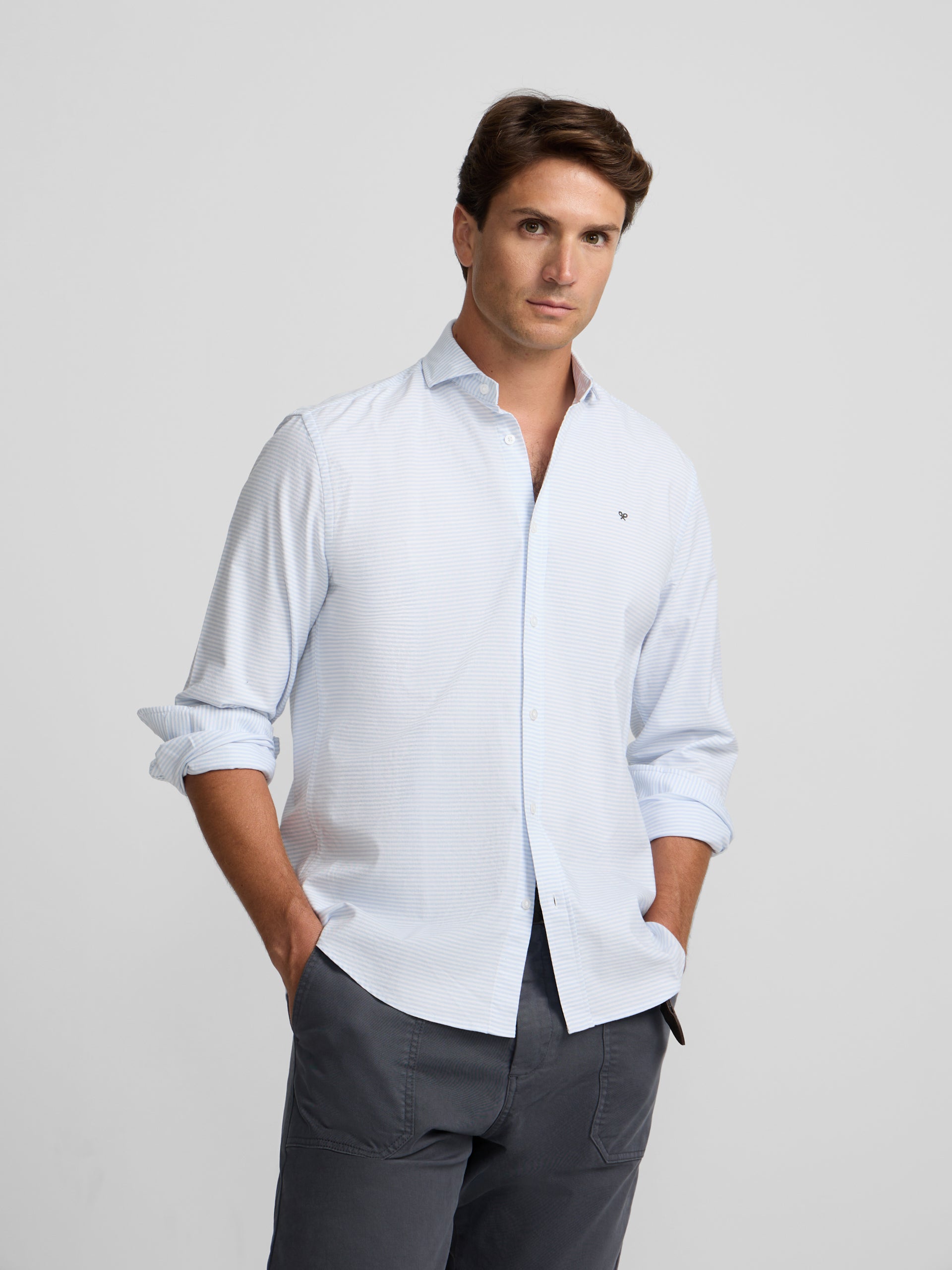 Chemise sport oxford à rayures horizontales bleu ciel