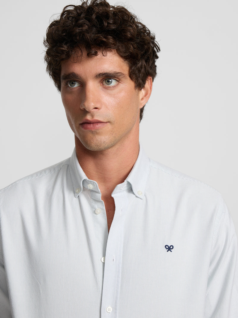 Green Oxford Sport Shirt with Fine Stripes