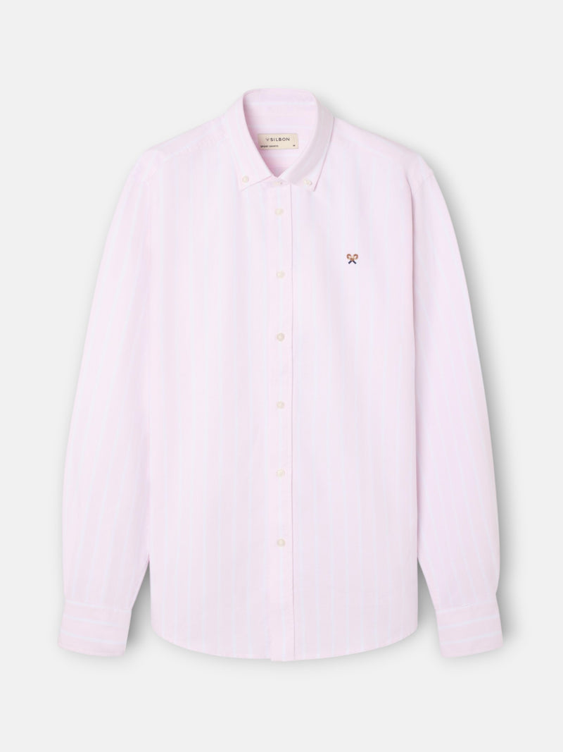 Wide stripe pink oxford sport shirt