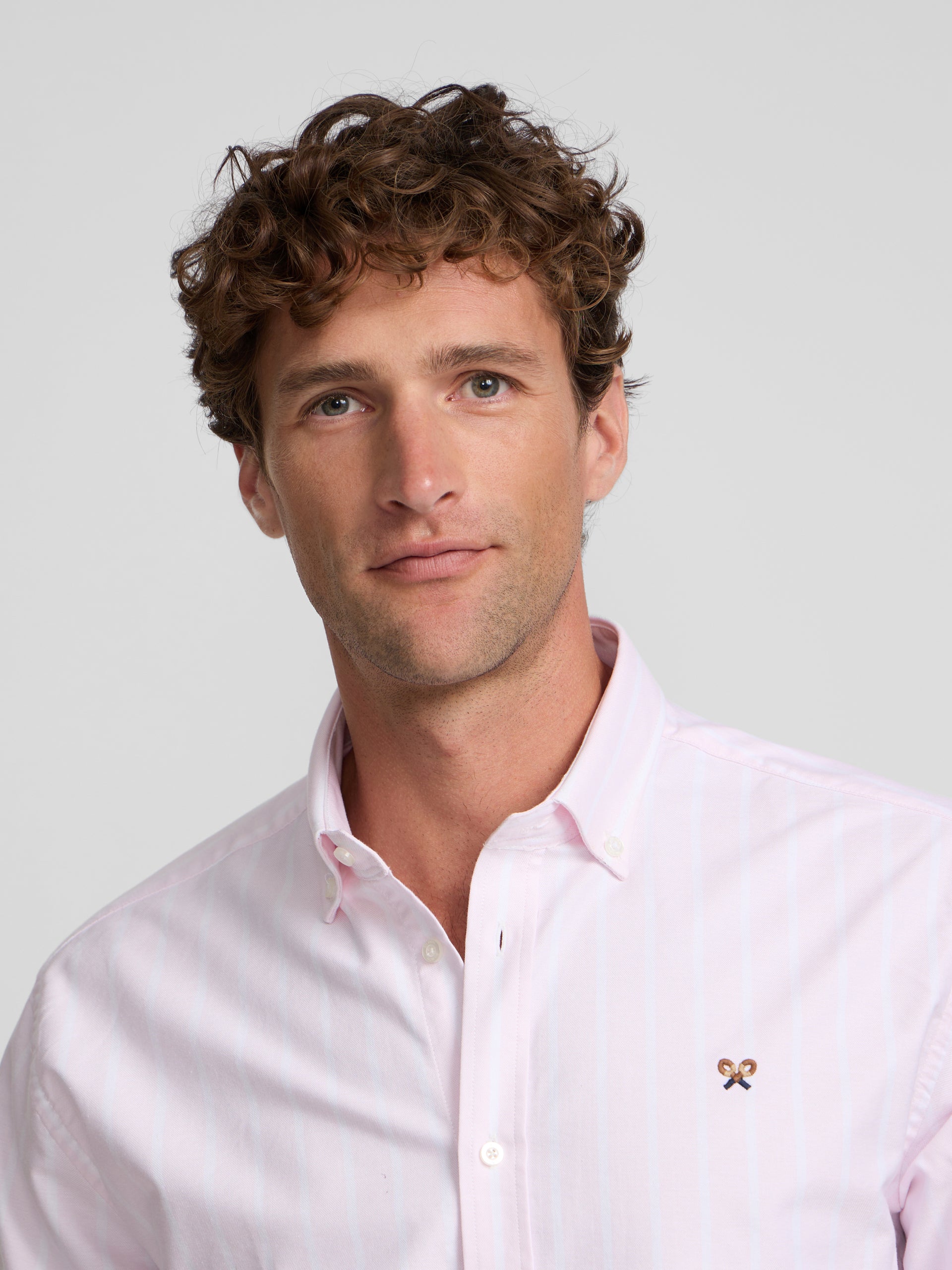 Wide stripe pink oxford sport shirt