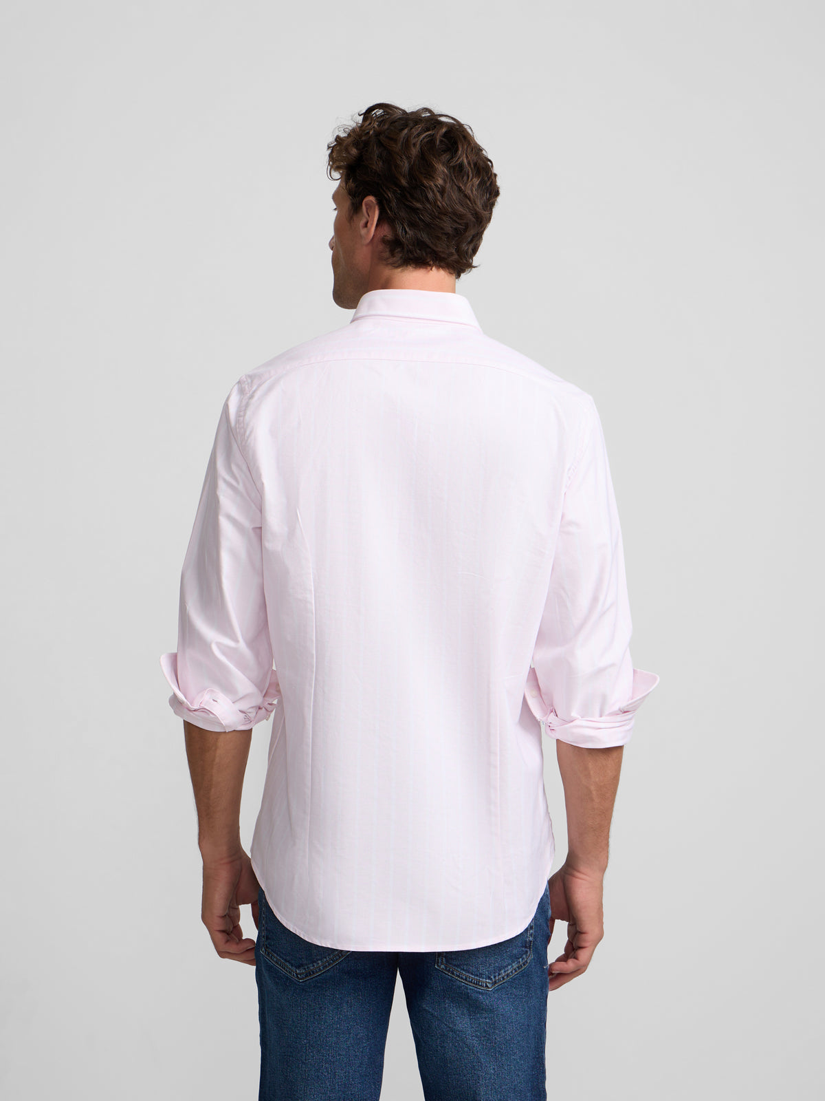 Wide stripe pink oxford sport shirt