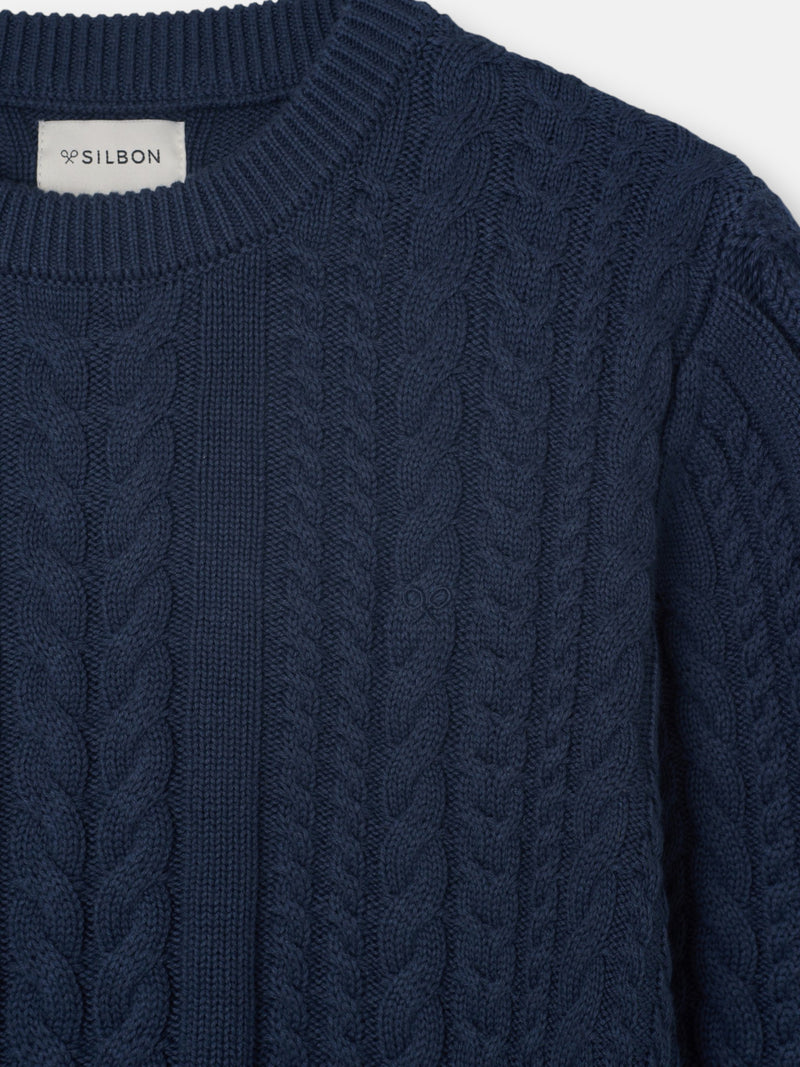 Dark indigo cable knit sweater