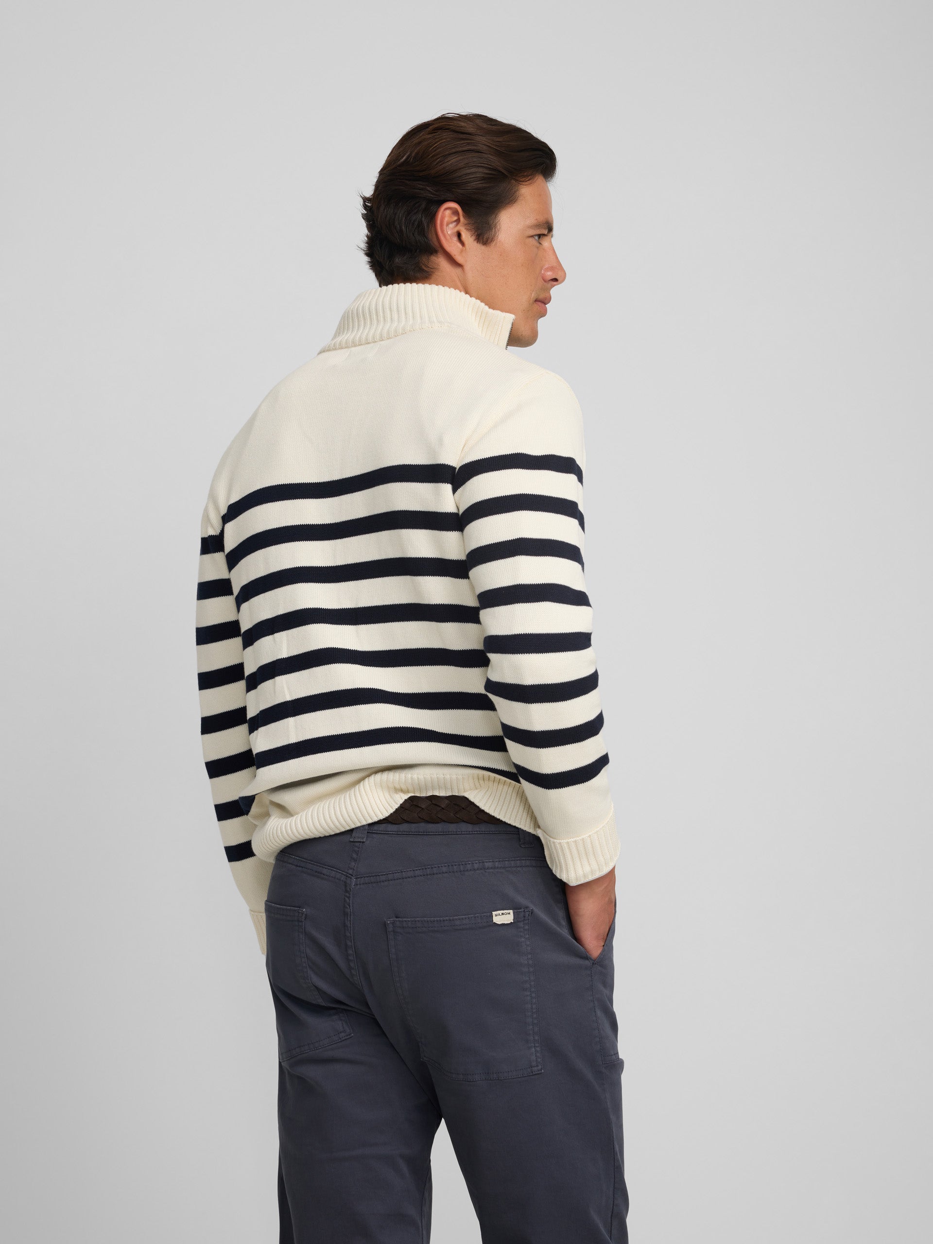 Pull à demi-fermeture éclair cruise à rayures bleues