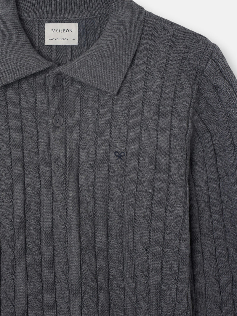 Pull col polo torsadé gris