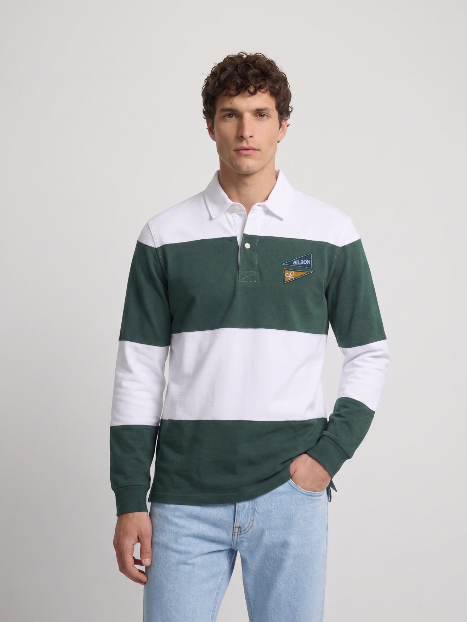 Polo clasico rugby rayas verde