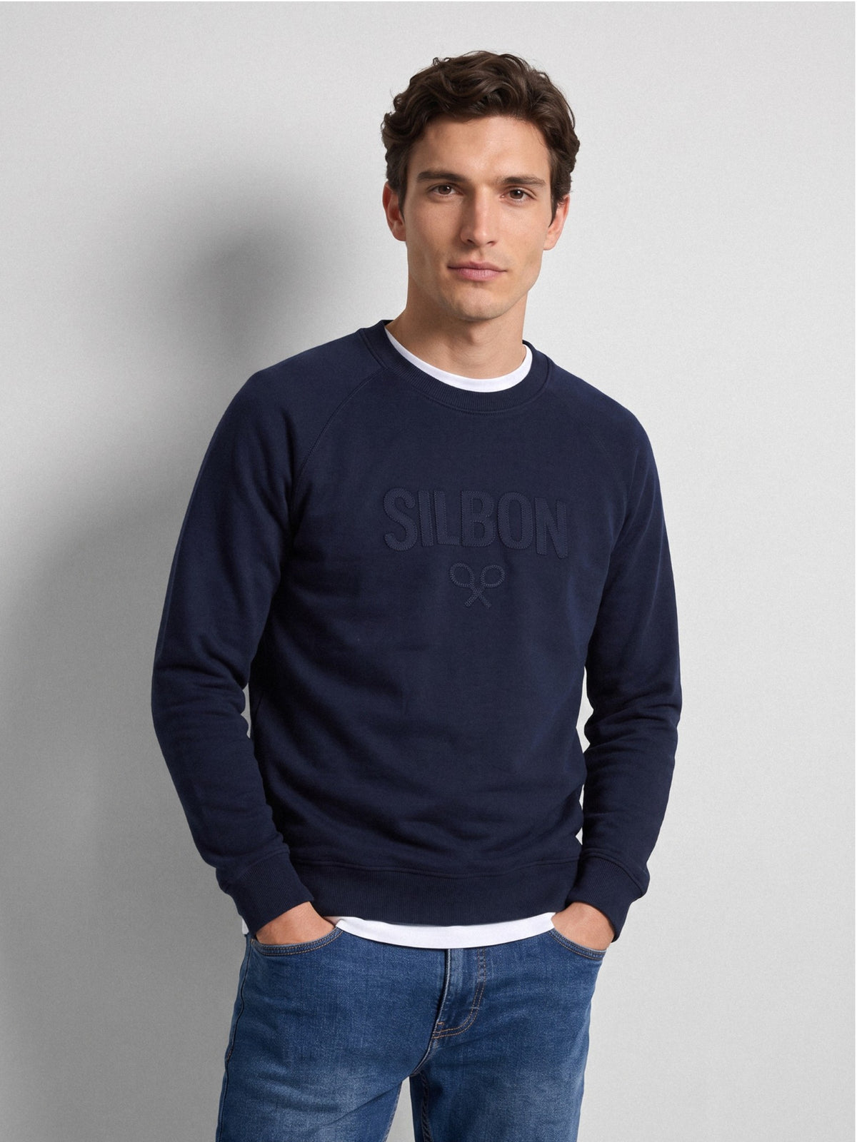 Sudadera ranglan silbon patch azul marino