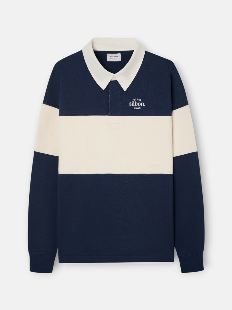 Sweat-shirt coupe décontractée col polo bloc bleu marine