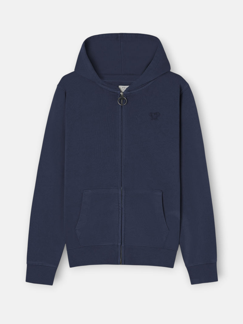Sudadera cremallera garment dye azul marino