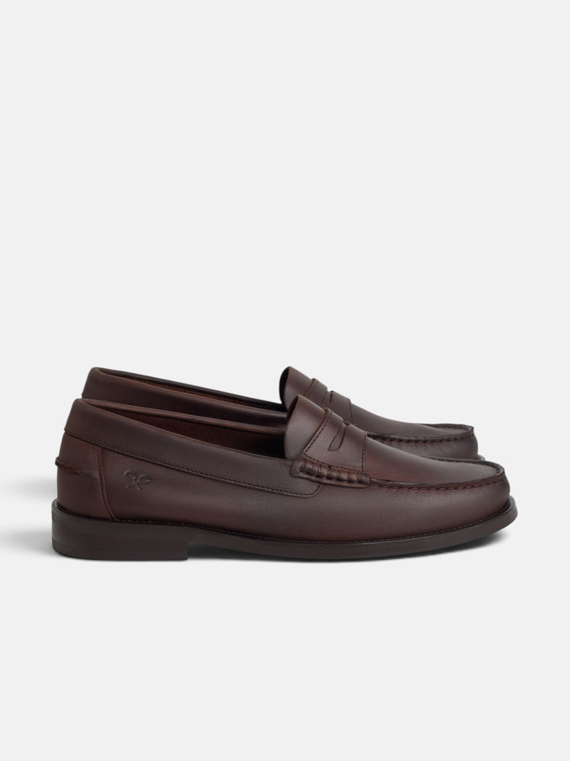Brown leather loafer shoe