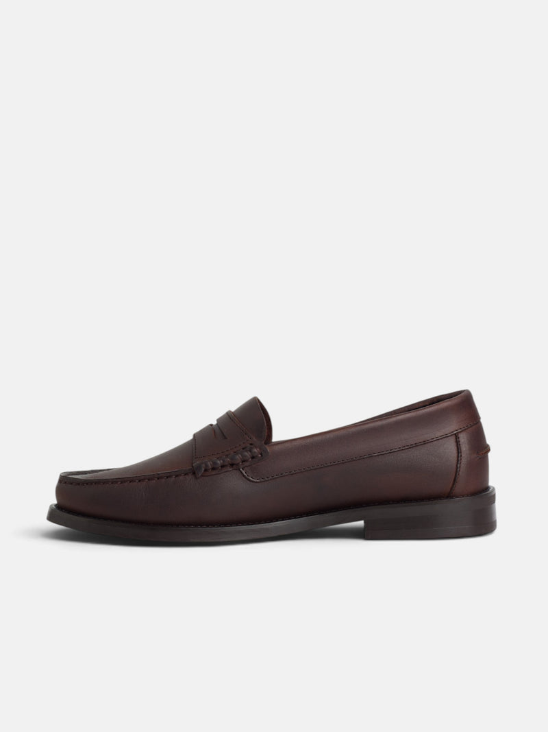 Brown leather loafer shoe