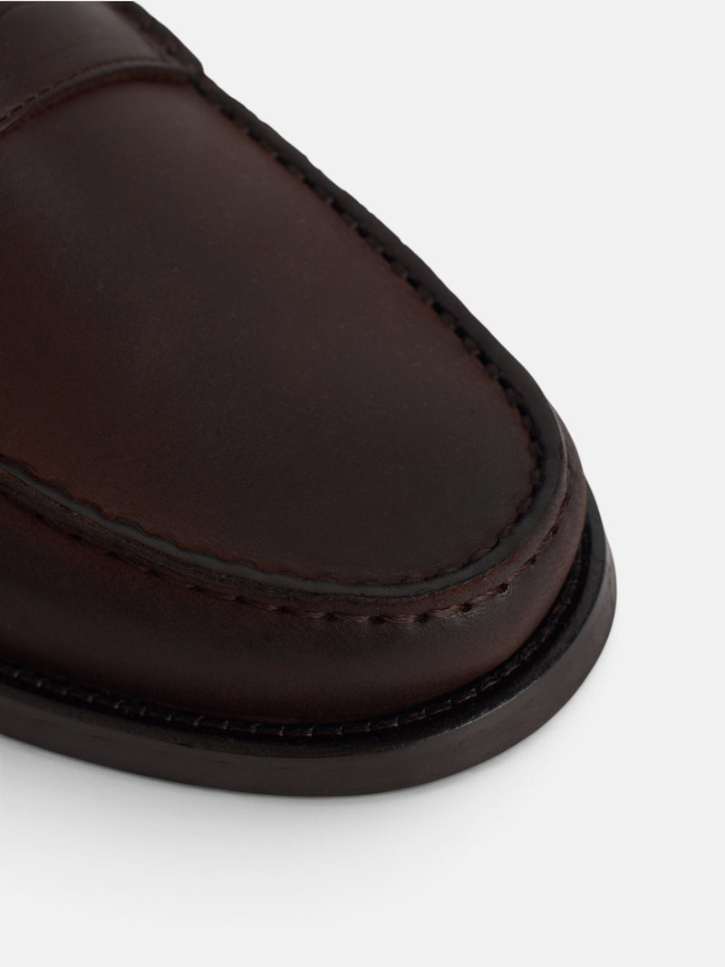Brown leather loafer shoe