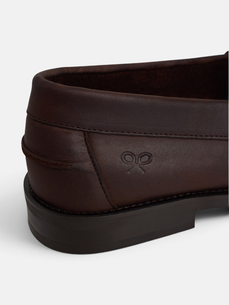 Brown leather loafer shoe