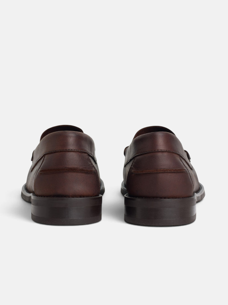 Brown leather loafer shoe