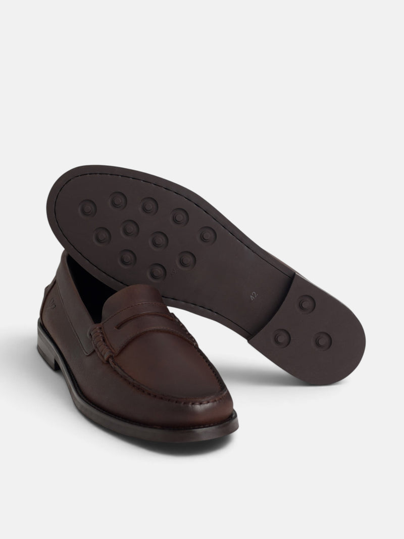 Brown leather loafer shoe