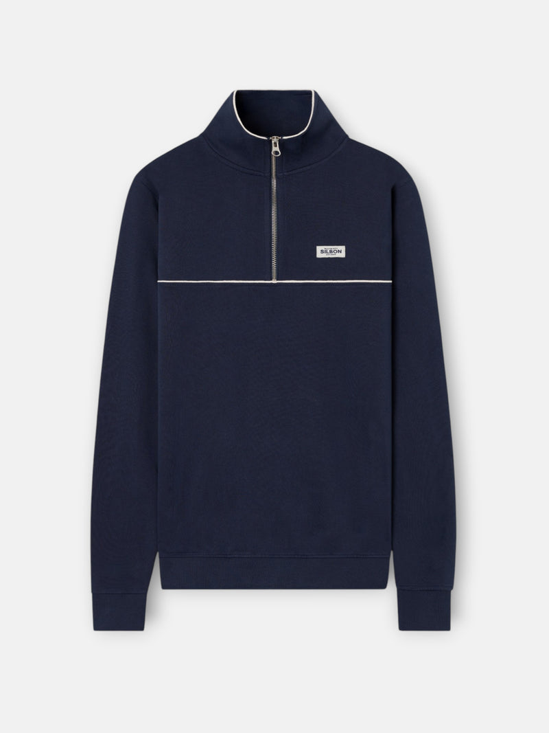 Sudadera media cremallera vivos contraste azul marino
