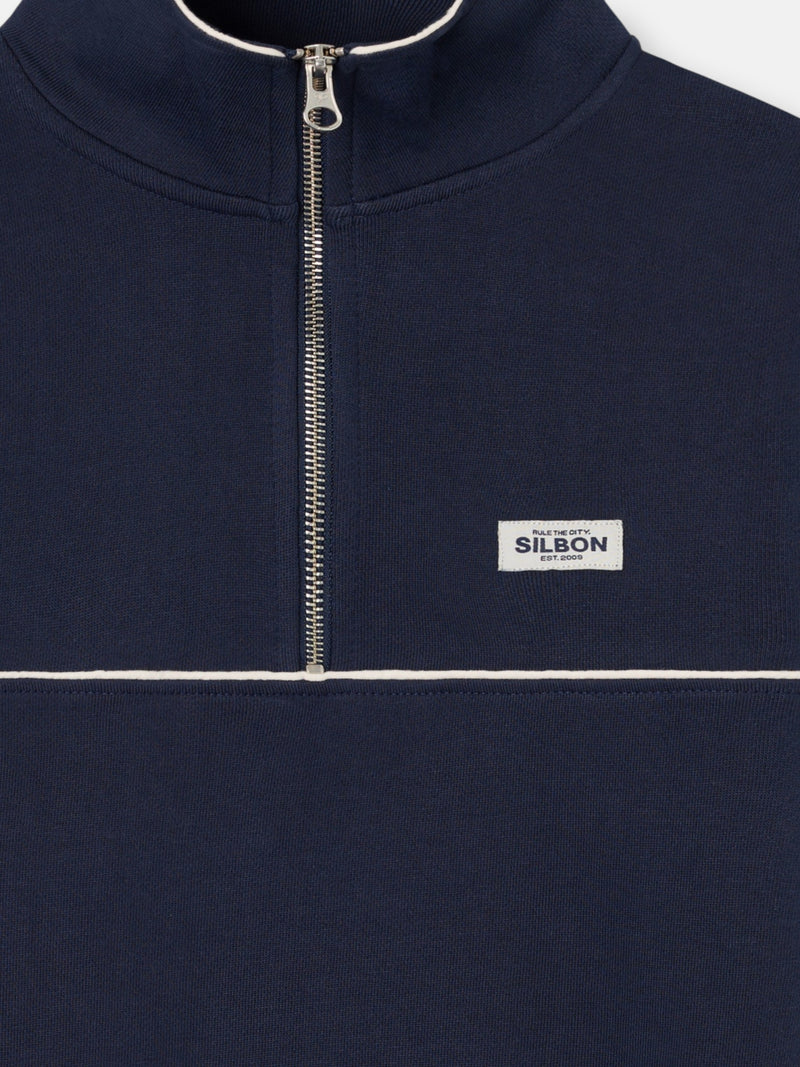 Sudadera media cremallera vivos contraste azul marino