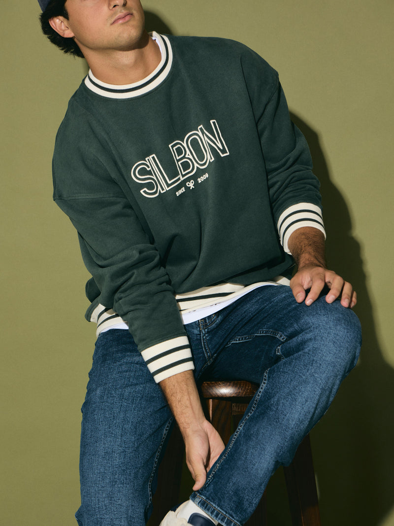 Sweatshirt relaxed fit retro verde escuro
