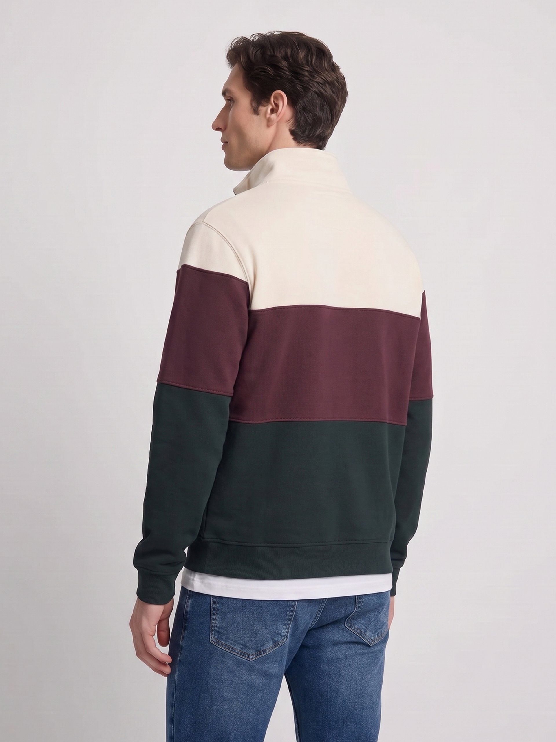 Sweatshirt meia fecho blocos verde