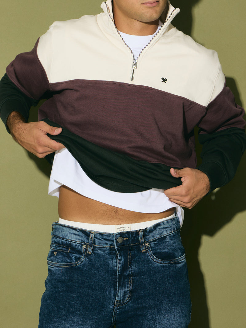 Sweatshirt meia fecho blocos verde