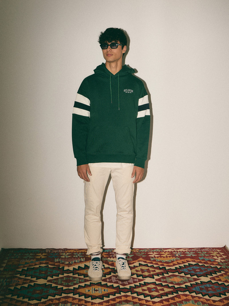 Sudadera capucha relaxed franjas verde oscuro