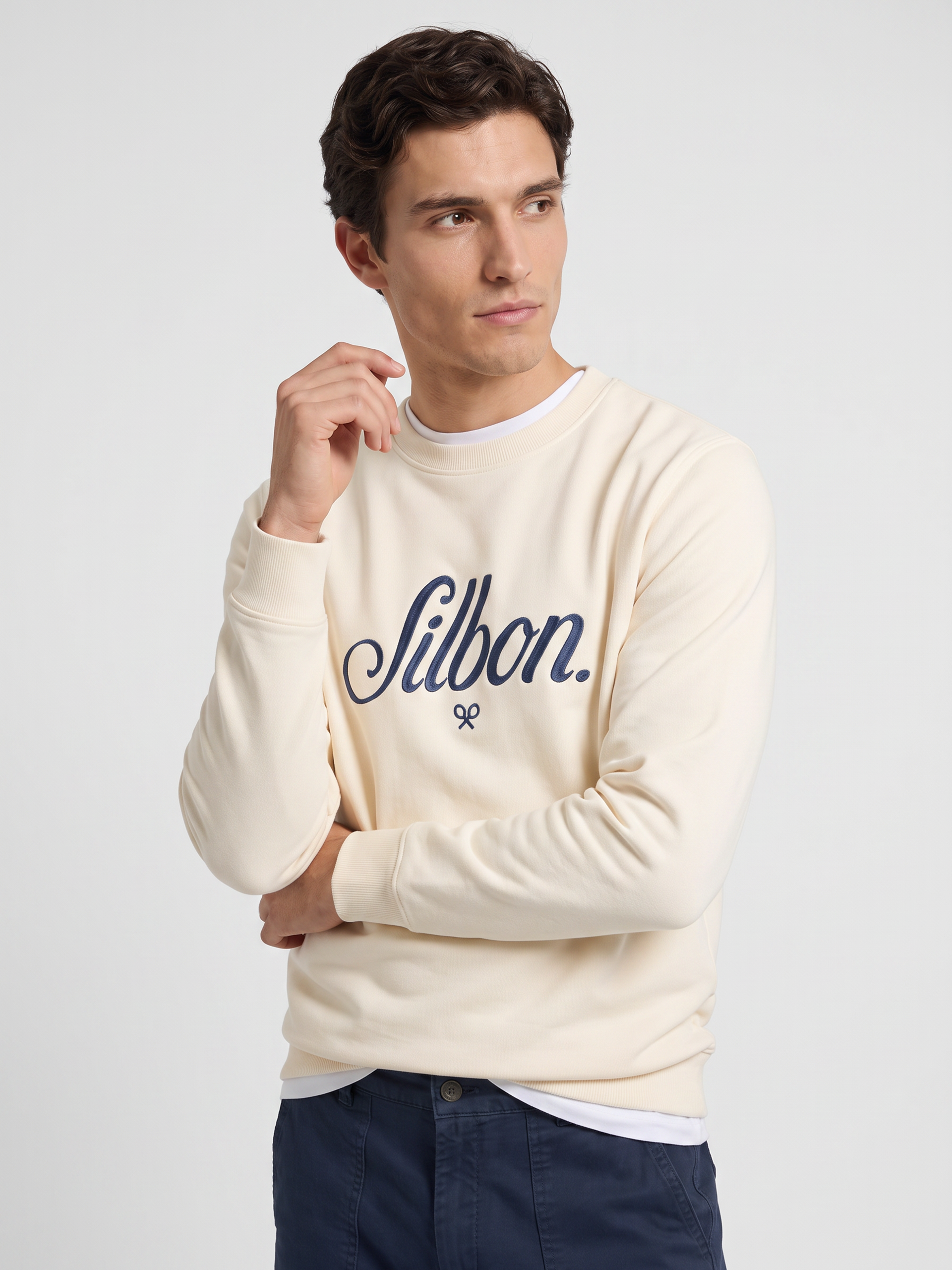 Sweat-shirt coupe décontractée Silbon brodé crème