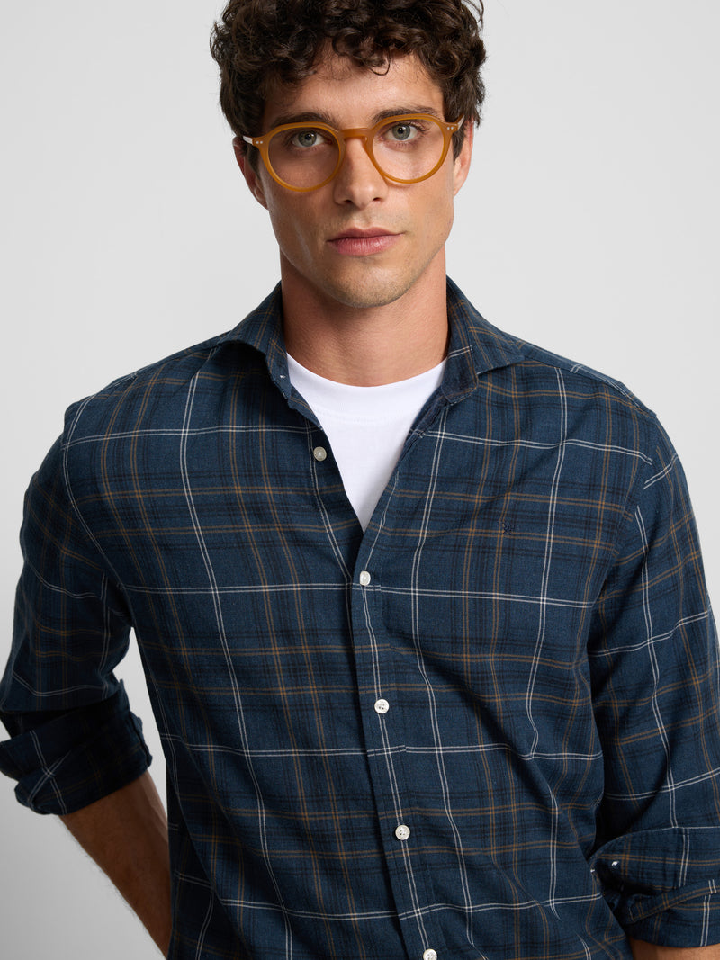 Navy tartan check warm sport shirt
