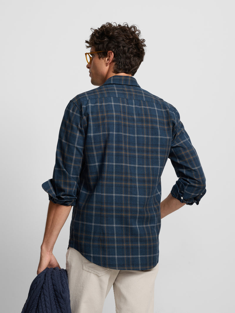 Navy tartan check warm sport shirt