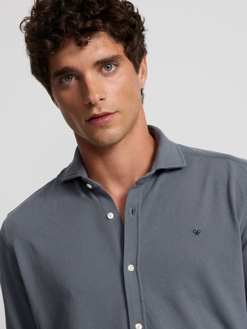 Camisa sport piqué azul cinzento