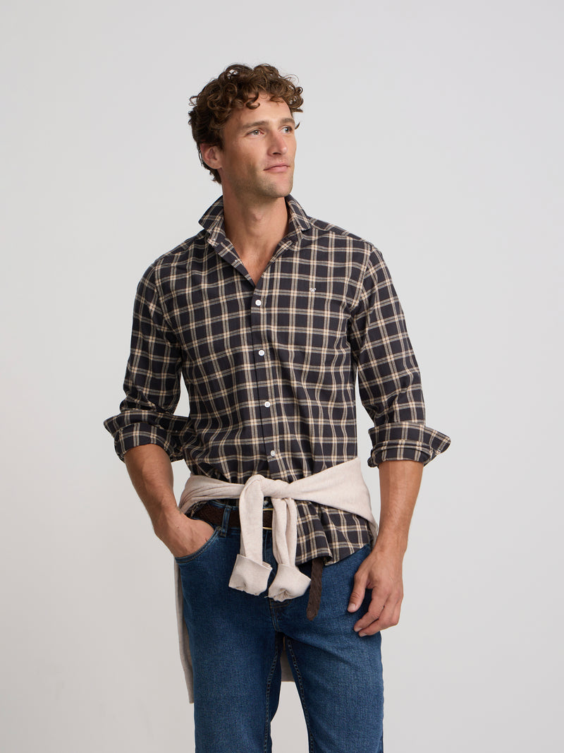Camisa sport warm cuadro tartan marron