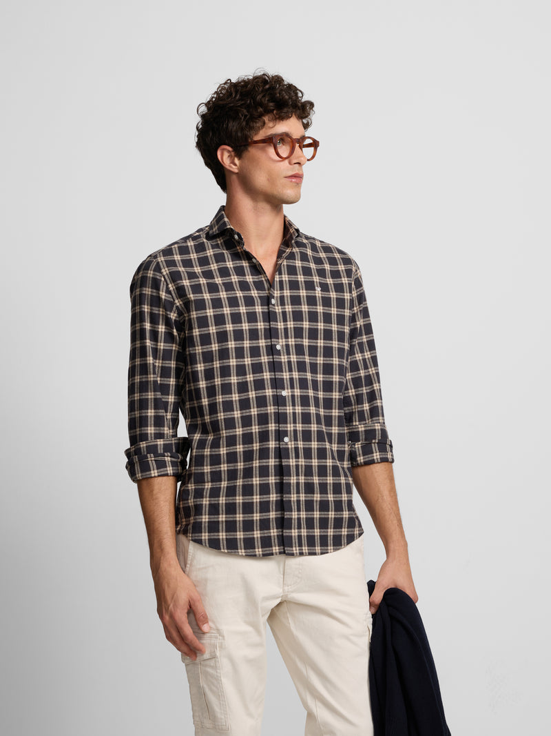 Brown tartan check warm sport shirt