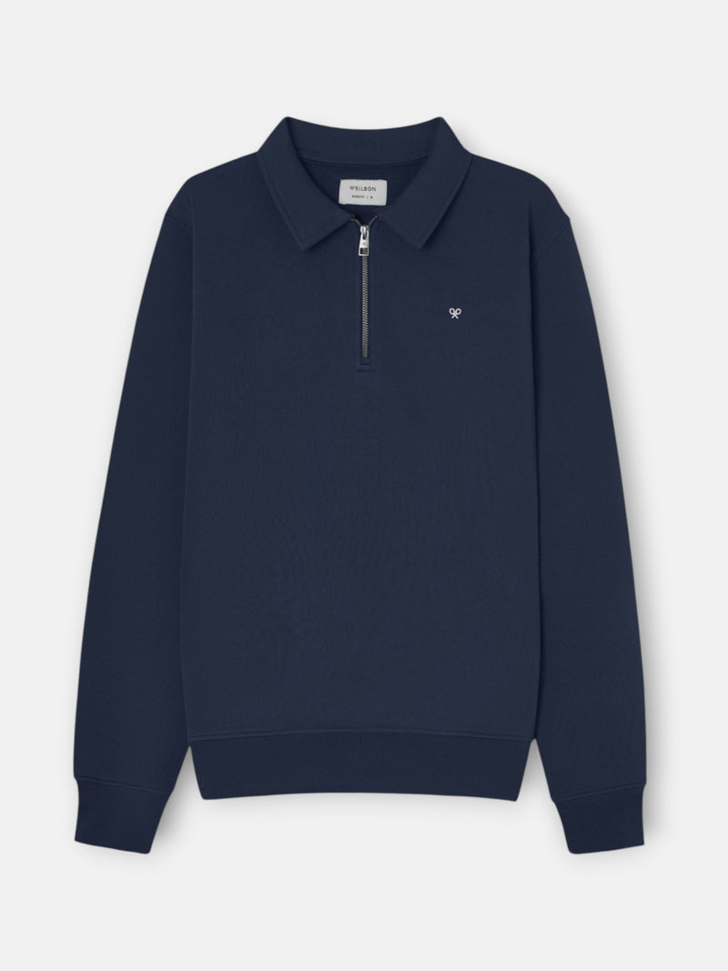 Half-zip sweatshirt with mini logo in navy blue
