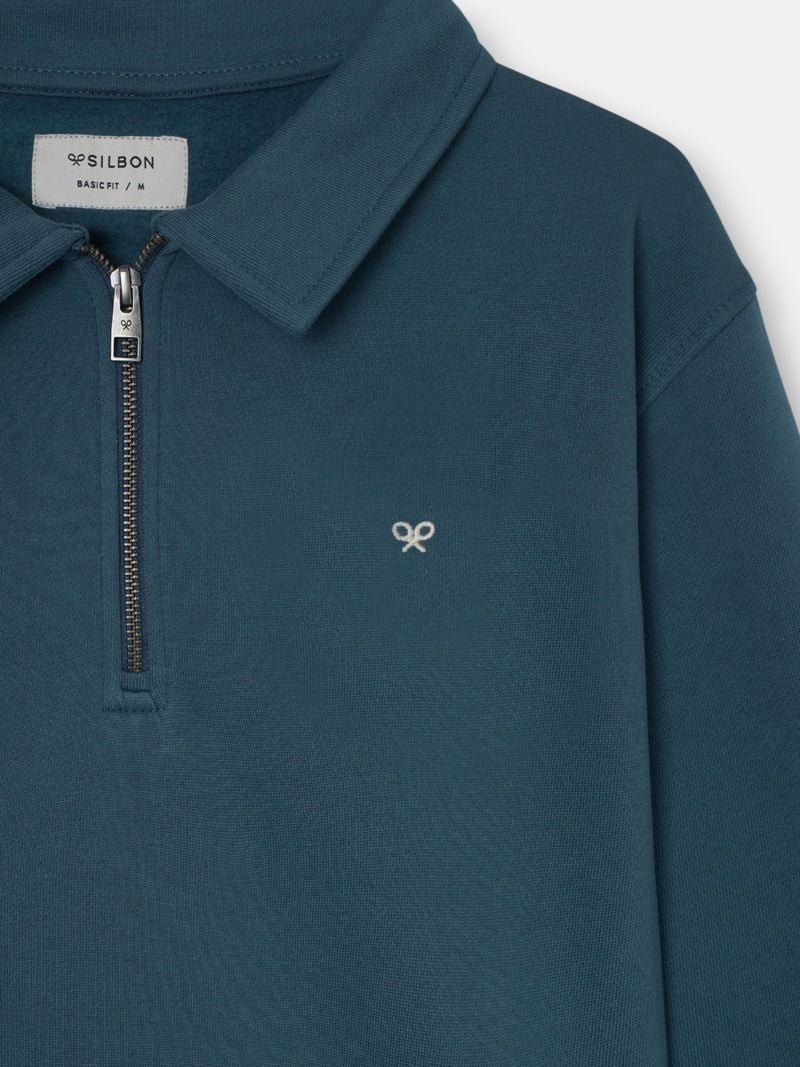 Half-zip sweatshirt with mini logo in petroleum color