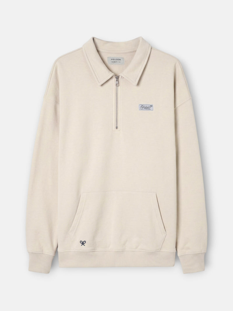 Sweat-shirt coupe décontractée demi-fermeture éclair étiquette crème