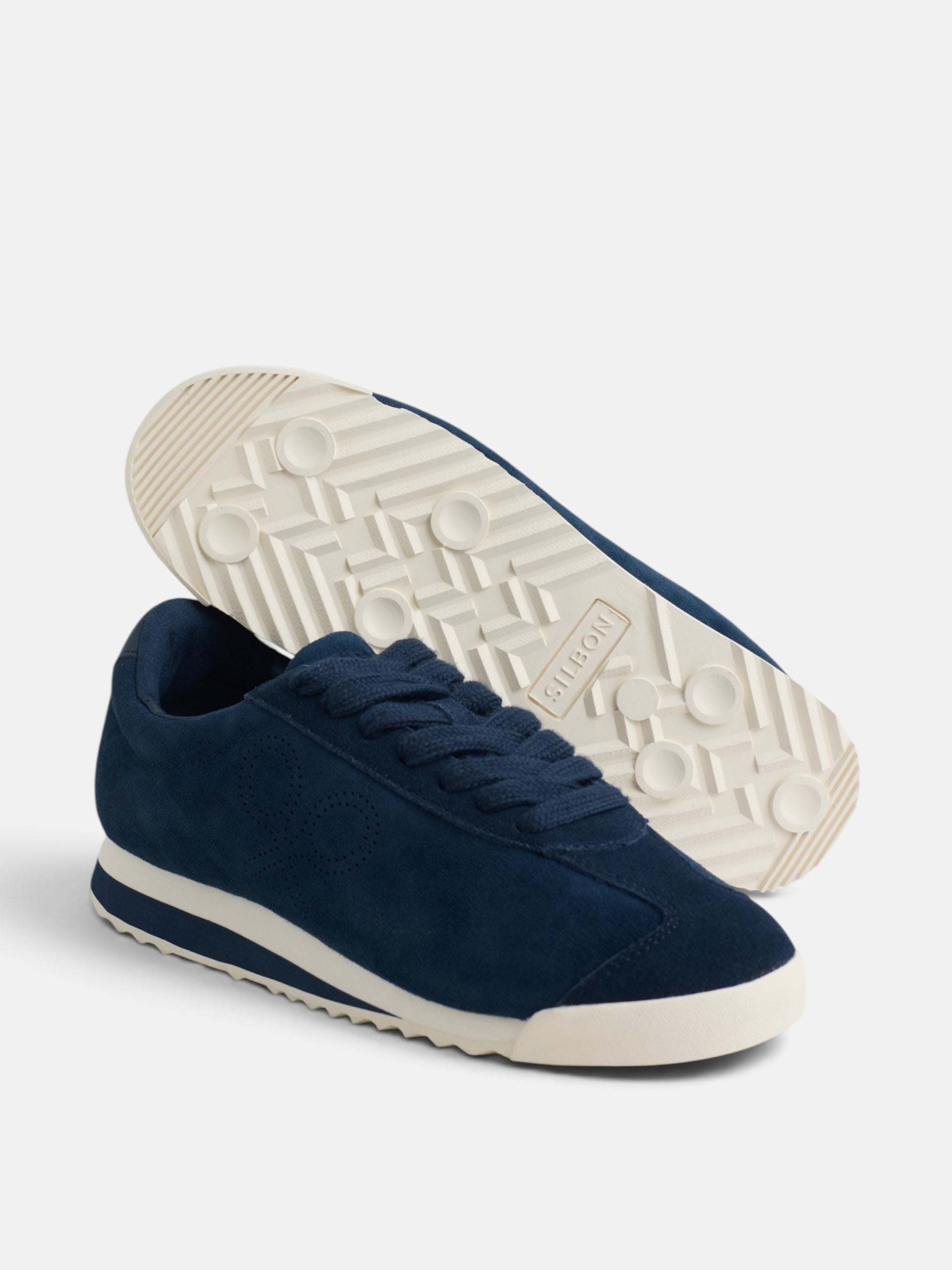 Baskets en daim logo perforé bleu marine