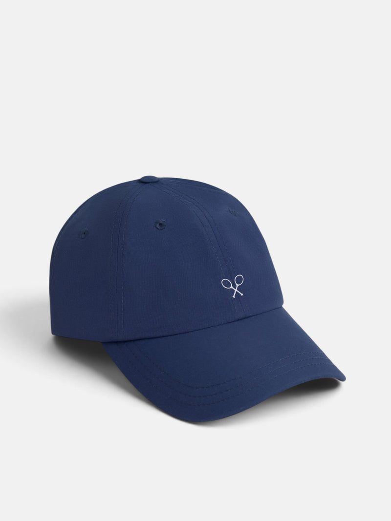 Navy blue technical fabric racket cap