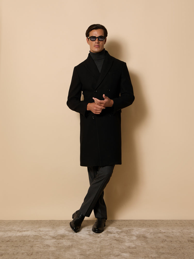 Unique double-breasted black coat