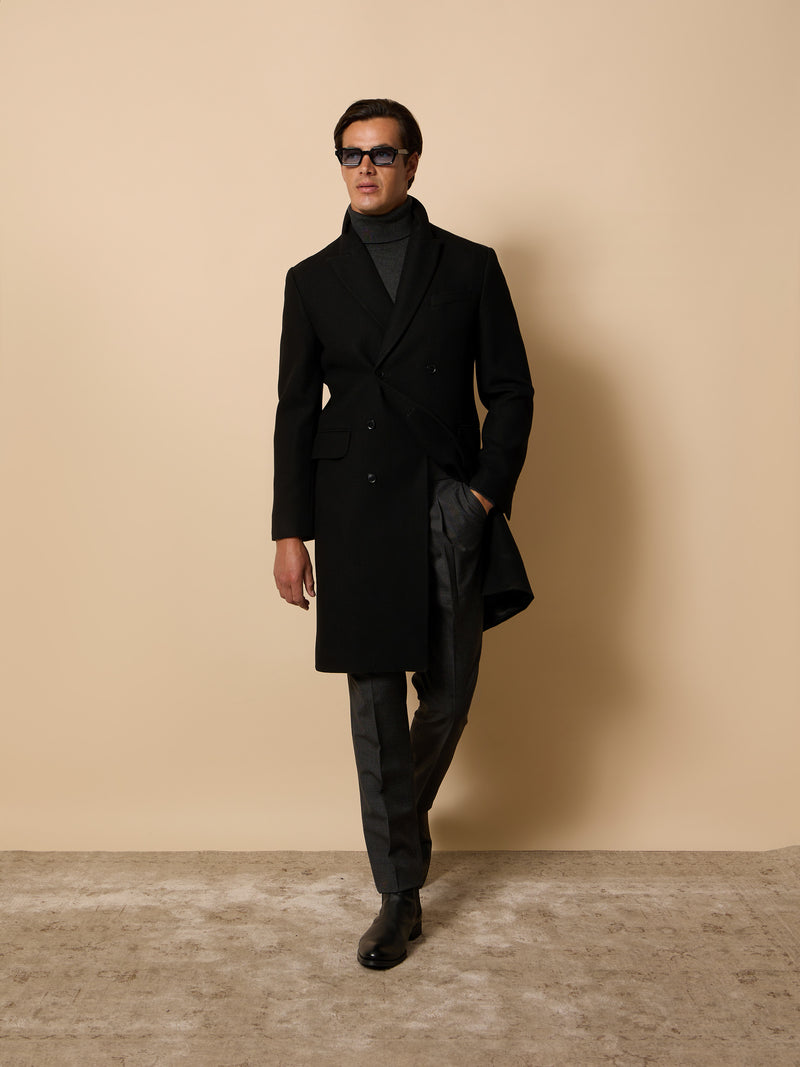 Unique double-breasted black coat