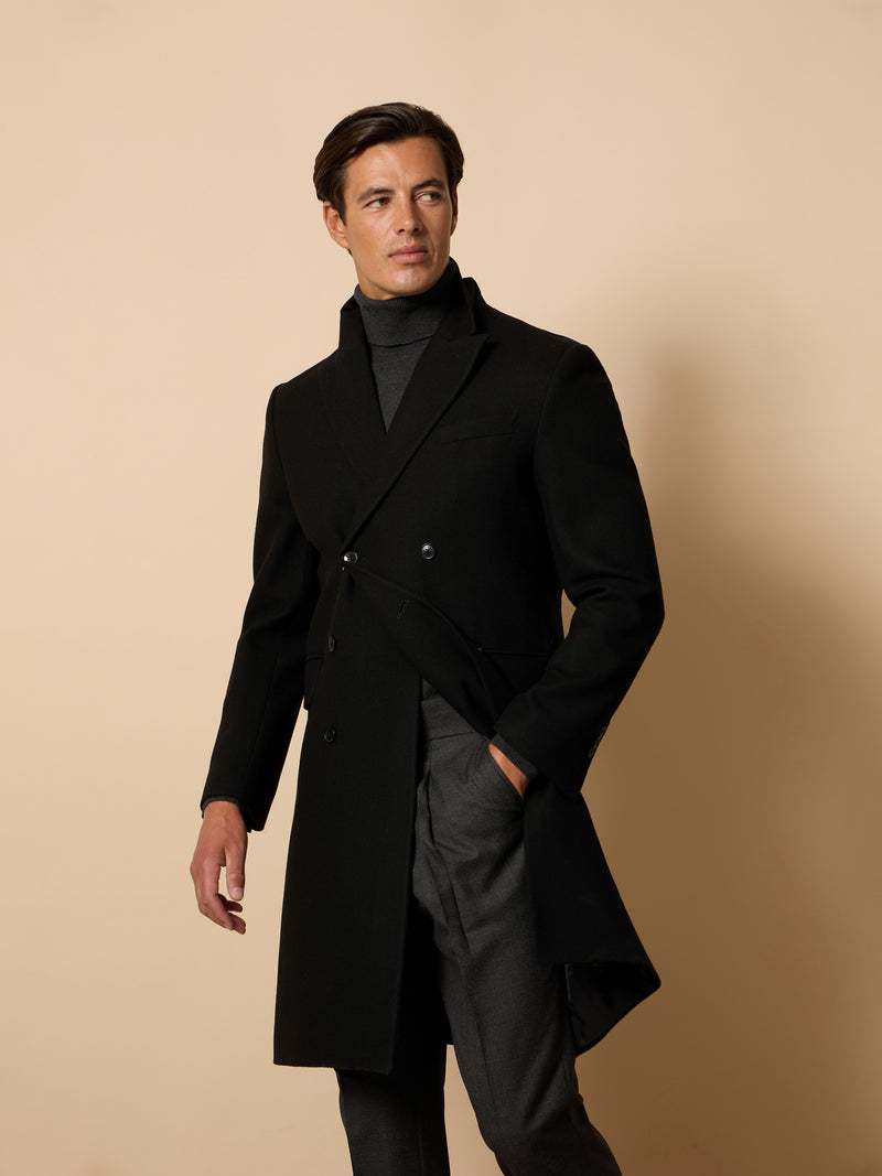 Unique double-breasted black coat