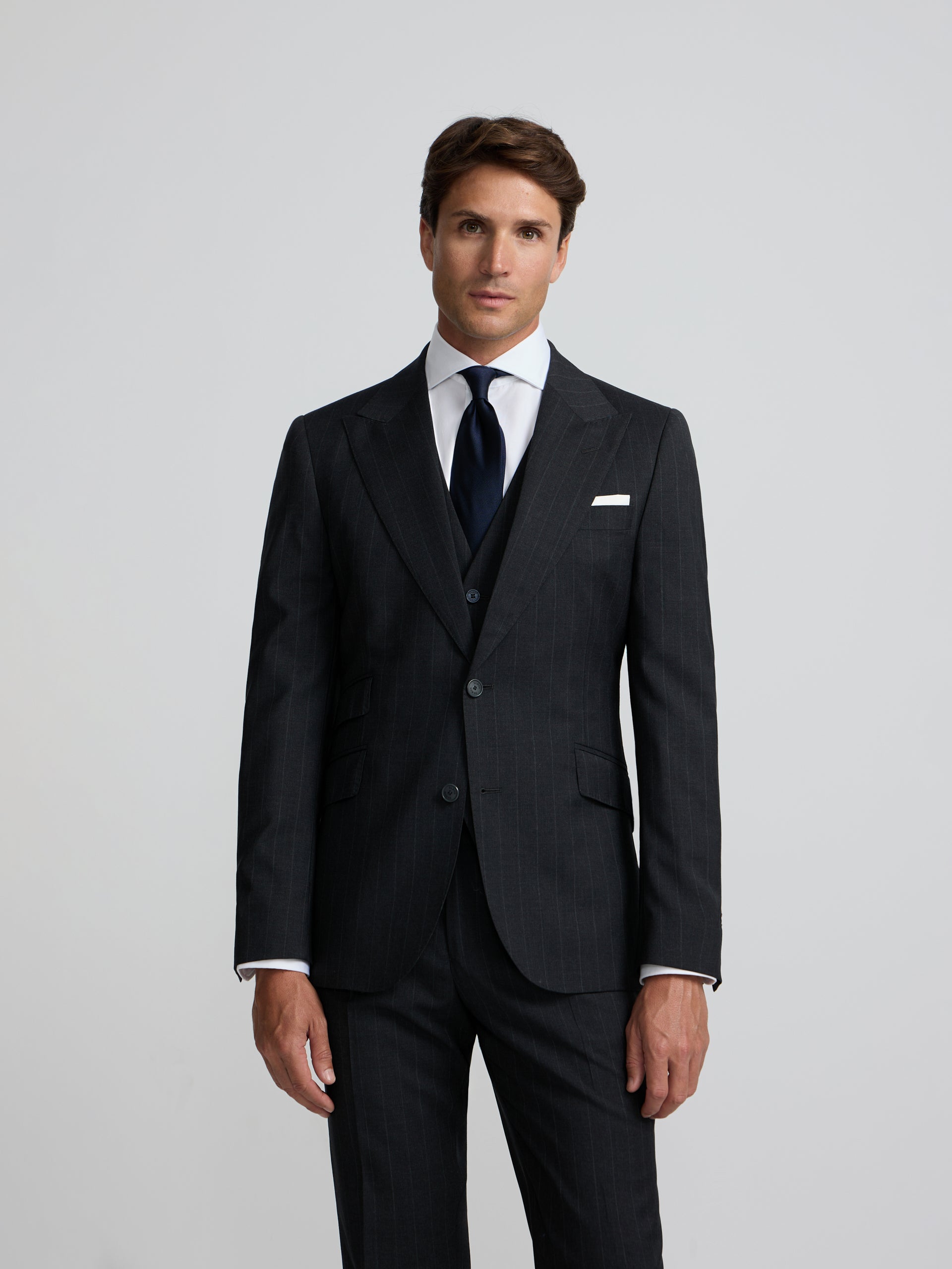 Americana traje raya diplomatica gris