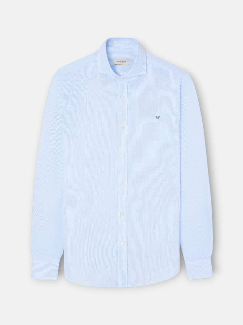 Camisa sport clássica risca fina azul celeste