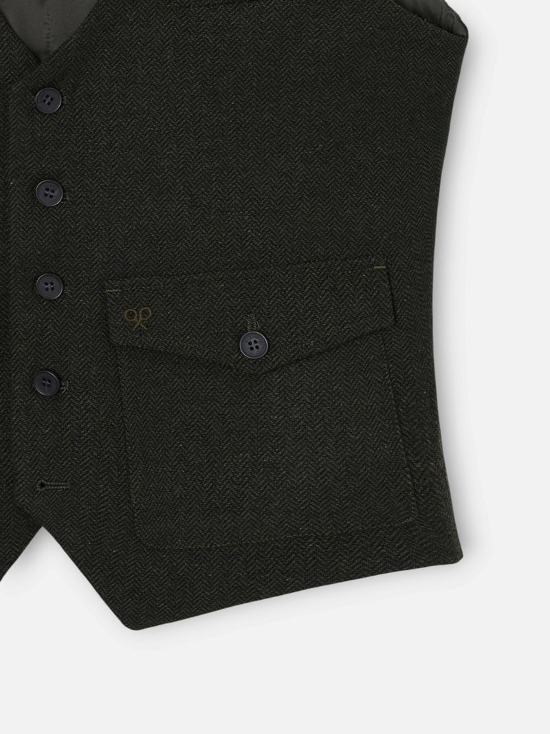 Green herringbone pocket vest