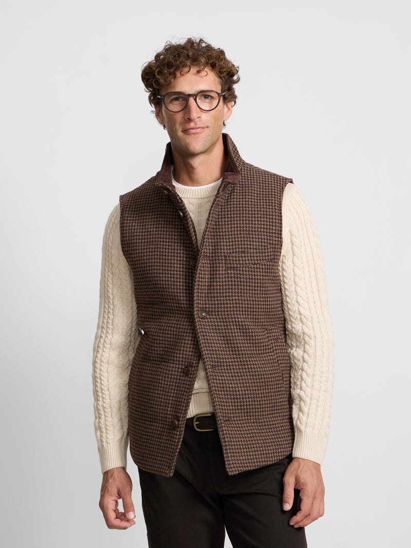 Gilet décontracté pied-de-poule beige